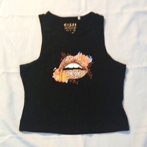 GUESS Black Sleeveless Top with Graphic Design Size XL